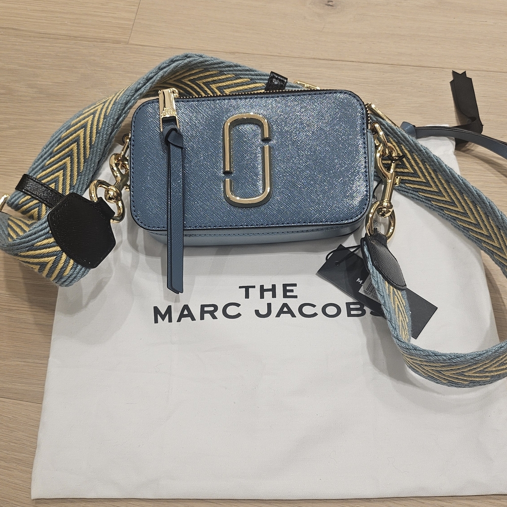 Marc Jacobs Metallic Blue Crossbody Bag with Gold Accents